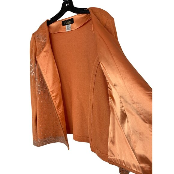 Elite Orange Cardigan Top Bling Detailing Scoop Neck Long Sleeves 14 RA10083 - Picture 11 of 11
